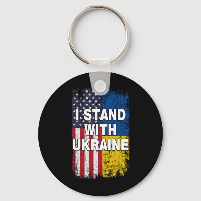 American Flag We Support Ukraine Flag I Stand With Keychain (Front)