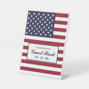 American Flag Wedding Pedestal Sign