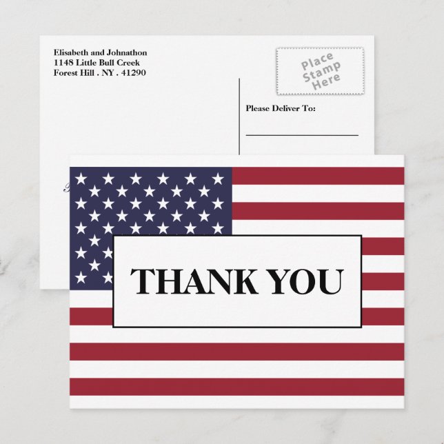 American Flag Wedding Thank You Announcement Postcard (Front/Back)