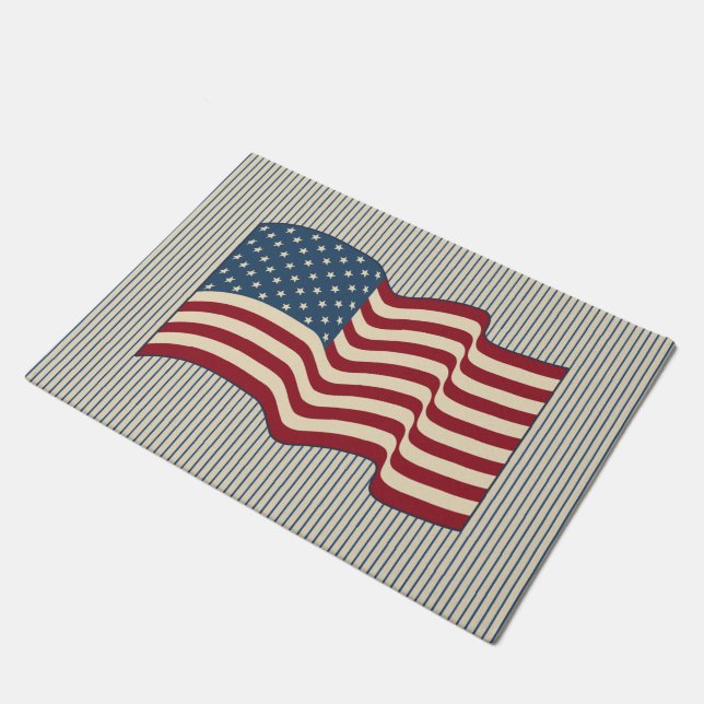 American Flag Welcome Mat Doormat Rug Gift (Angled)