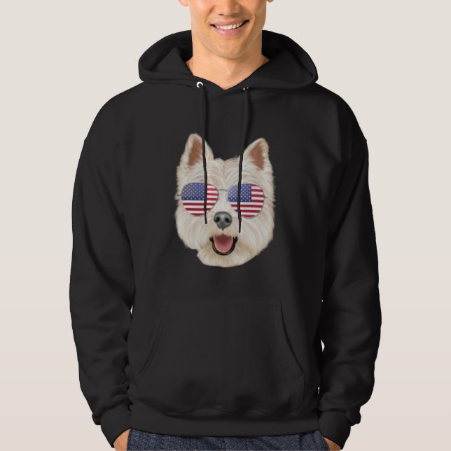 American Flag West Highland White Terrier Dog Amer Hoodie (Front)