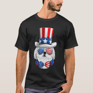 American Flag White Maltese  Fourth Of July Dog T-Shirt