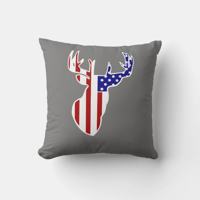 American Flag Whitetail Buck Throw Pillow (Front)
