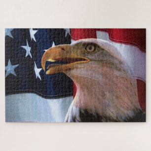 American flag with a Bald Eagle Jigsaw Puzzle