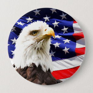 American Flag with Bald Eagle 4 Inch Round Button