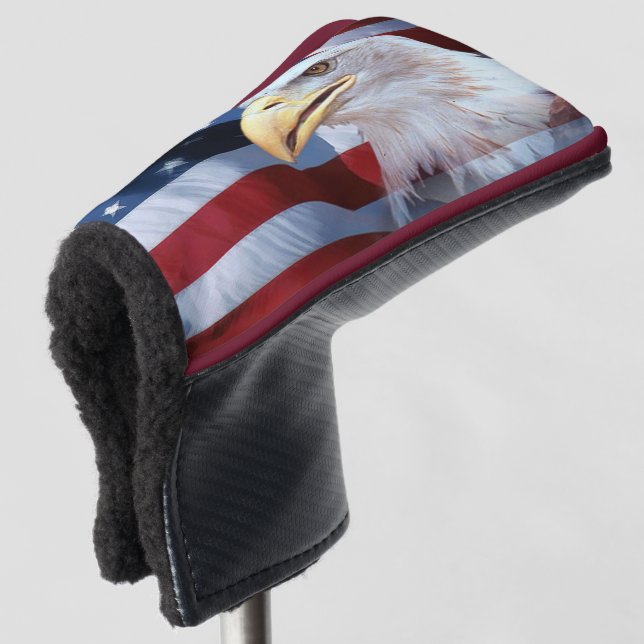 American Flag with Bald Eagle Golf Head Cover (3/4 Front)