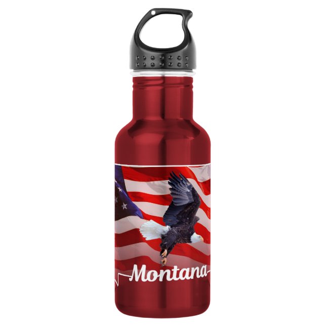 American Flag with Bald Eagle in Montana outline 532 Ml Water Bottle (Front)