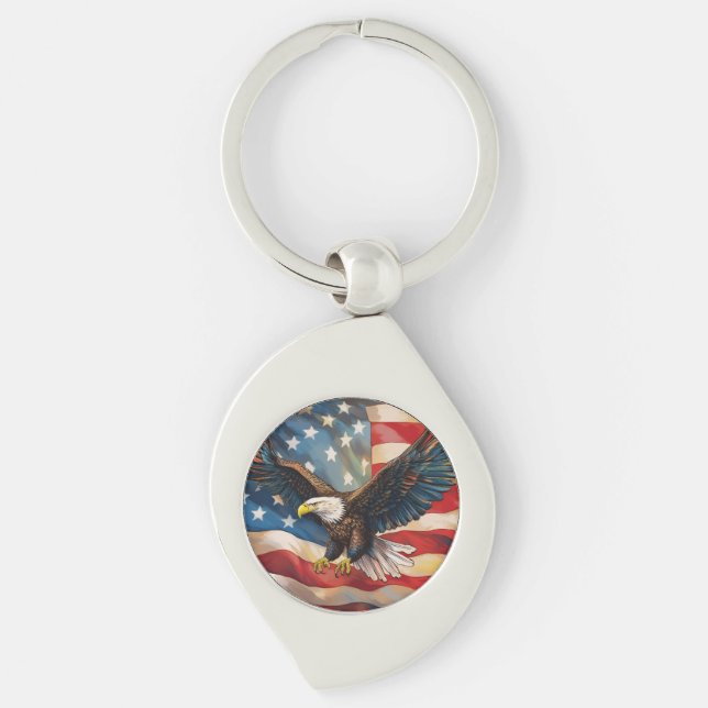 American Flag with Bald Eagle Keychain (Front)