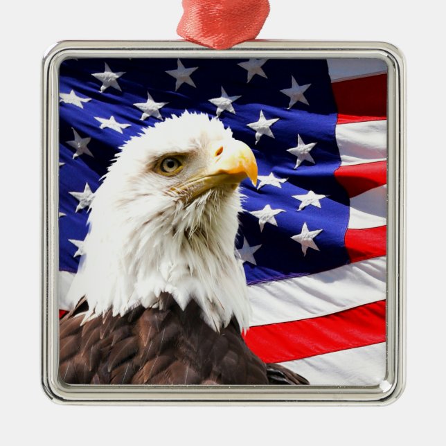 American Flag with Bald Eagle Metal Ornament (Front)