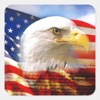 American Flag with Bald Eagle Square Sticker