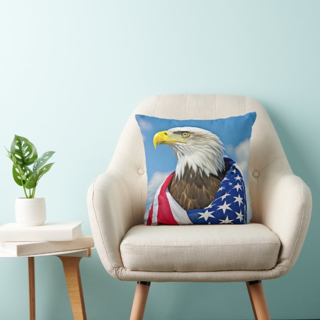 American Flag With Bald Eagle Throw Pillow (Chair)
