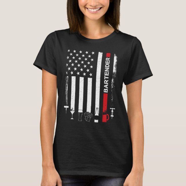 American Flag With Bartender  For Women Men T-Shirt (Front)