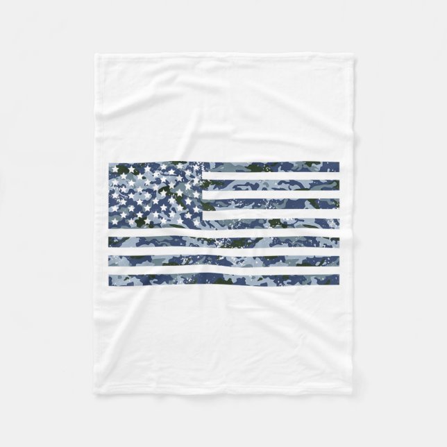 American Flag with Blue Camo Fleece Blanket (Front)