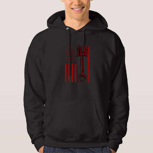 American Flag With Car Engine Piston Novelty Graph Hoodie (Front)