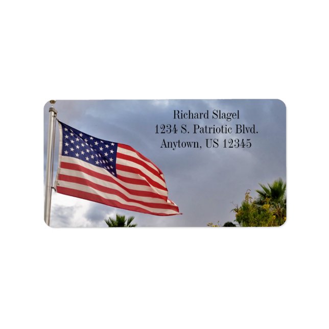 American Flag With Cloudy Sky USA Patriotic Label (Front)
