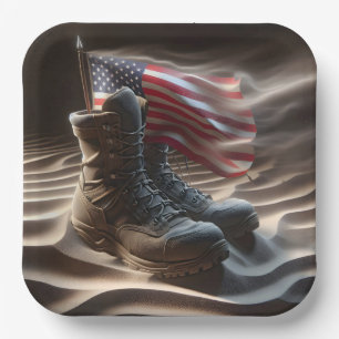 American Flag With Combat Boots Paper Plate