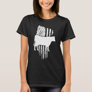 American Flag With Cow Vintage Look US Patriotic F T-Shirt