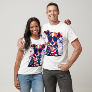 American Flag With Dog Design T-Shirt