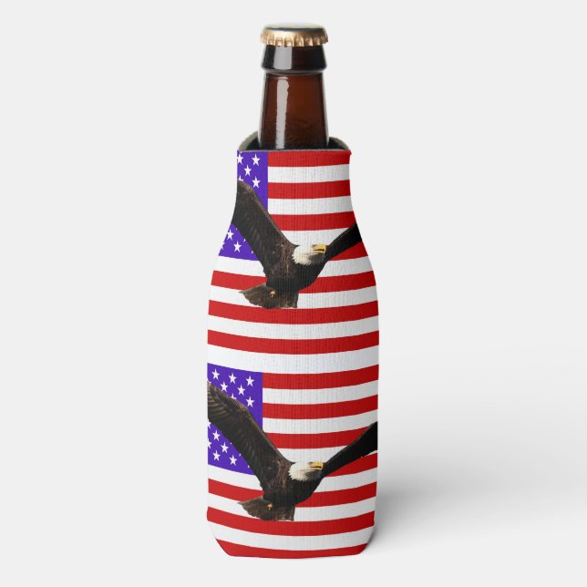 American flag with eagle USA Bottle Cooler (Bottle Front)