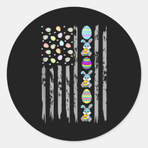 American flag with easter eggs & bunny for classic round sticker