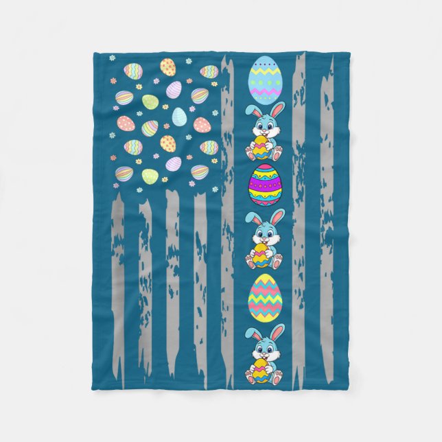 American flag with easter eggs &amp; bunny for fleece blanket (Front)