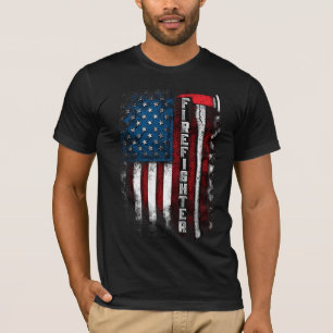 American flag with fire fighter and axe in colour T-Shirt