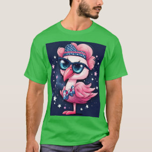 American Flag with Flamingo Cartoon-14484 T-Shirt