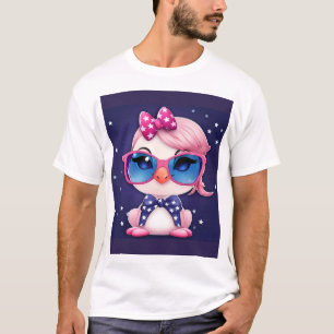 American Flag with Flamingo Cartoon-14484 T-Shirt