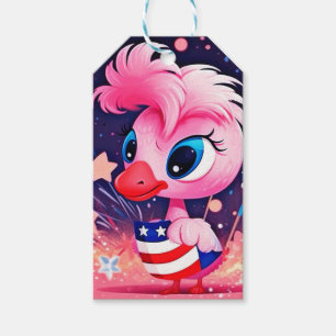 American Flag with Flamingo Cartoon-69216 Gift Tags
