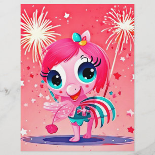 American Flag with Flamingo Cartoon-69217 Letterhead