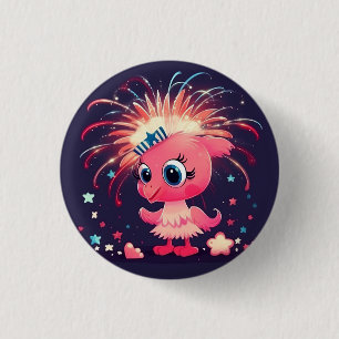American Flag with Flamingo Cartoon-69218 1 Inch Round Button