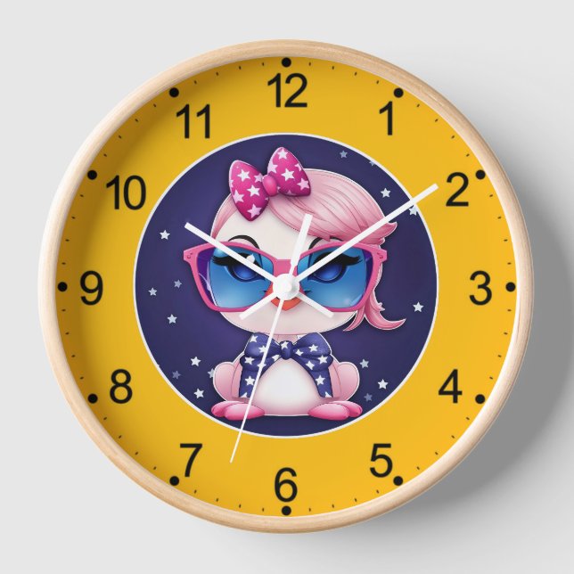 American Flag with Flamingo Cartoon-69680 Clock (Front)