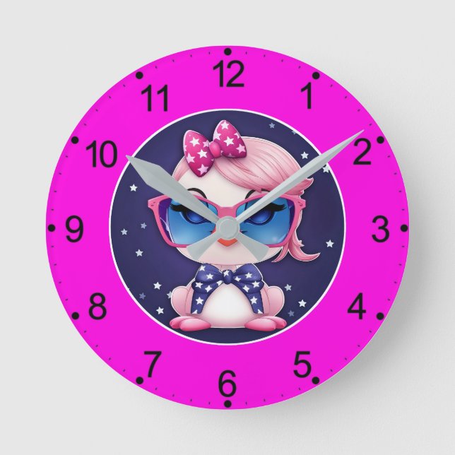 American Flag with Flamingo Cartoon-69680 Round Clock (Front)
