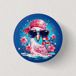 American Flag with Flamingo Cartoon-69681 1 Inch Round Button