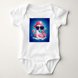 American Flag with Flamingo Cartoon-69681 Baby Bodysuit