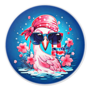 American Flag with Flamingo Cartoon-69681 Ceramic Knob