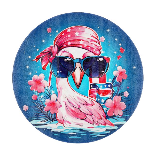 American Flag with Flamingo Cartoon-69681 Cutting Board (Front)