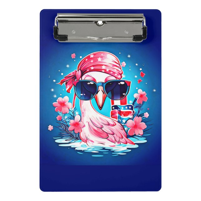American Flag with Flamingo Cartoon-69681 Mini Clipboard (Front)