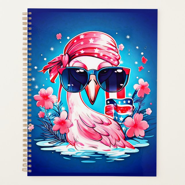American Flag with Flamingo Cartoon-69681 Planner (Front)