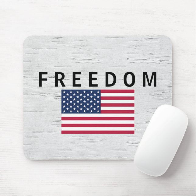 American Flag With FREEDOM Text On Birch Mouse Pad (With Mouse)