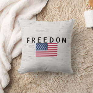 American Flag With FREEDOM Text On Birch Throw Pillow