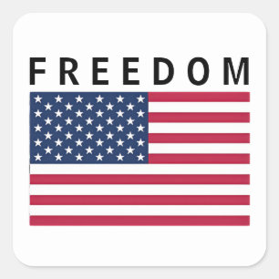 American Flag With FREEDOM Text Square Sticker