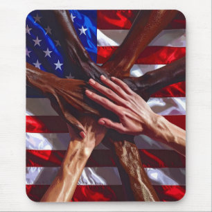 American Flag with hands from various Americans Mouse Pad