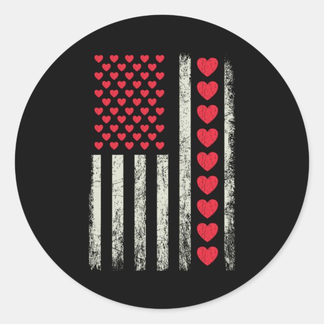 American Flag With Hearts Valentine S Day  Classic Round Sticker (Front)