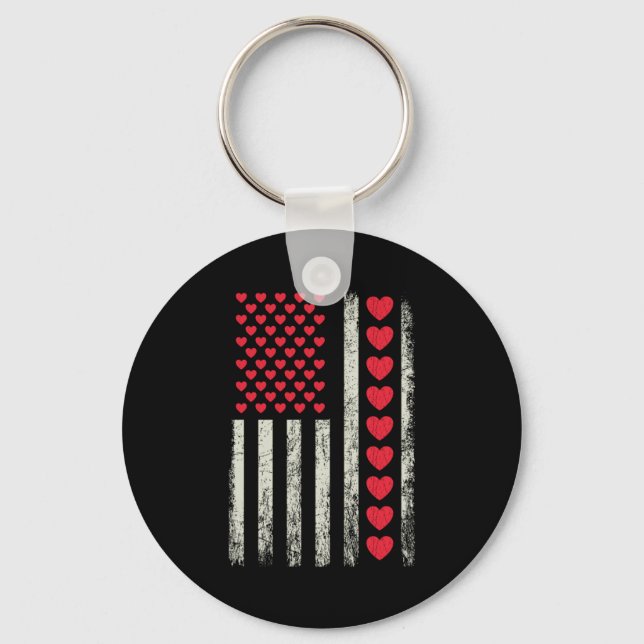 American Flag With Hearts Valentine S Day  Keychain (Front)