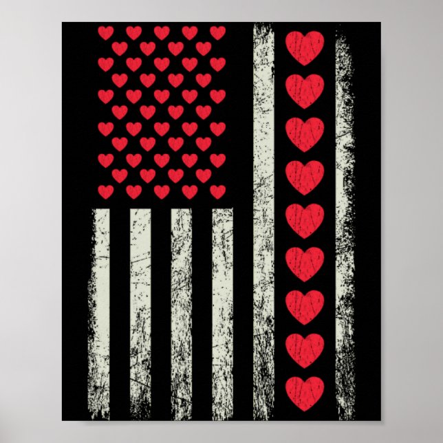 American Flag With Hearts Valentine S Day  Poster (Front)