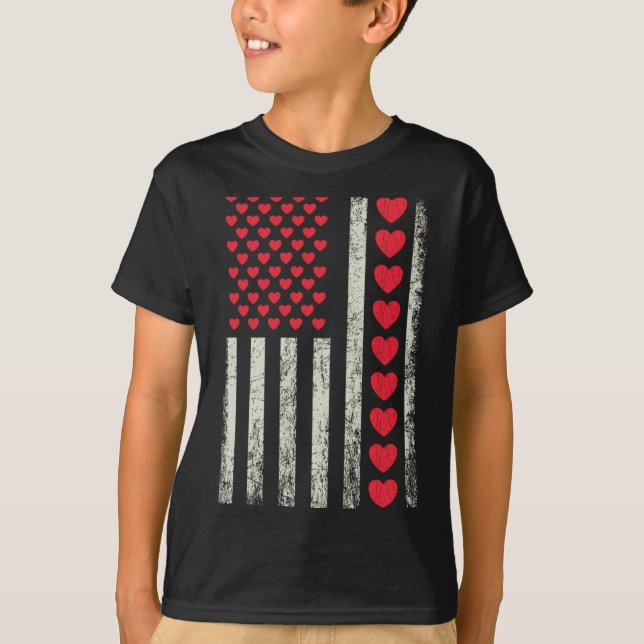 American Flag With Hearts Valentine S Day  T-Shirt (Front)