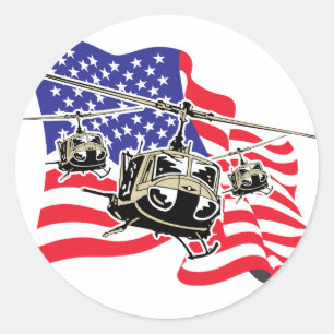 American Flag with Helicopters Classic Round Sticker