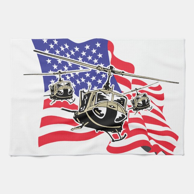 American Flag with Helicopters Kitchen Towel (Horizontal)