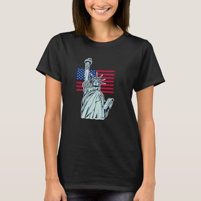American Flag with Lady Liberty   T-Shirt (Front)